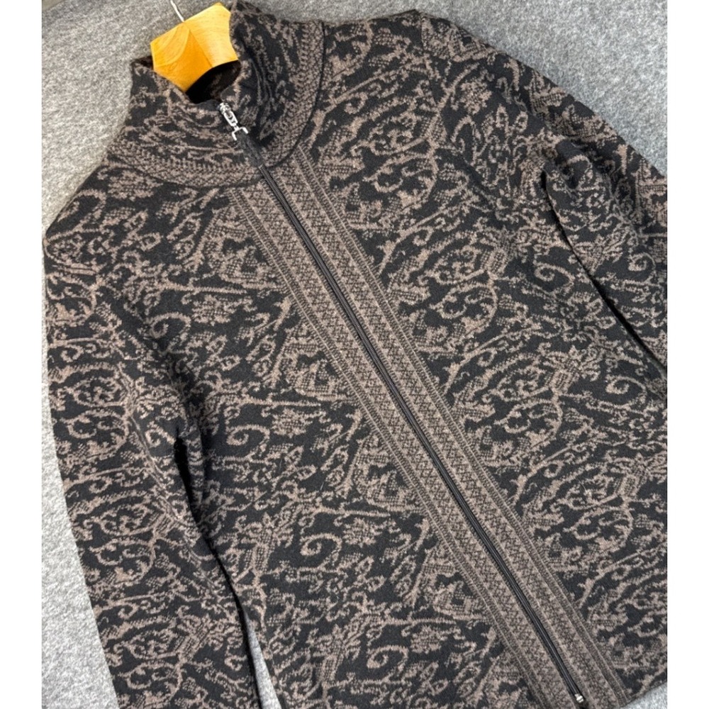 A.IDA Italy Wool Blend Full Zip Damask Cardigan Luxury Sweater Women Size L Aida - Picture 14 of 15